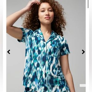 NWT XXL Soma Cool Nights Short Sleeve Notch Collar in DREAM IKAT G GREEN pattern